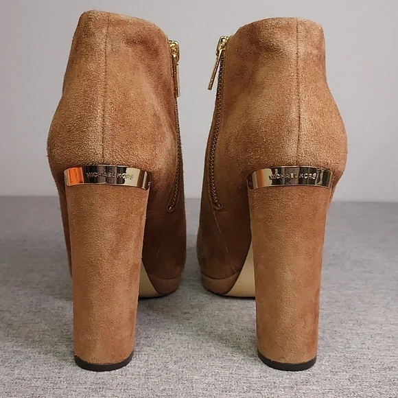 Michael Kors Haven Tan Suede Zip-Up Ankle Bootie Heels Size 9.5 - Picture 6 of 13